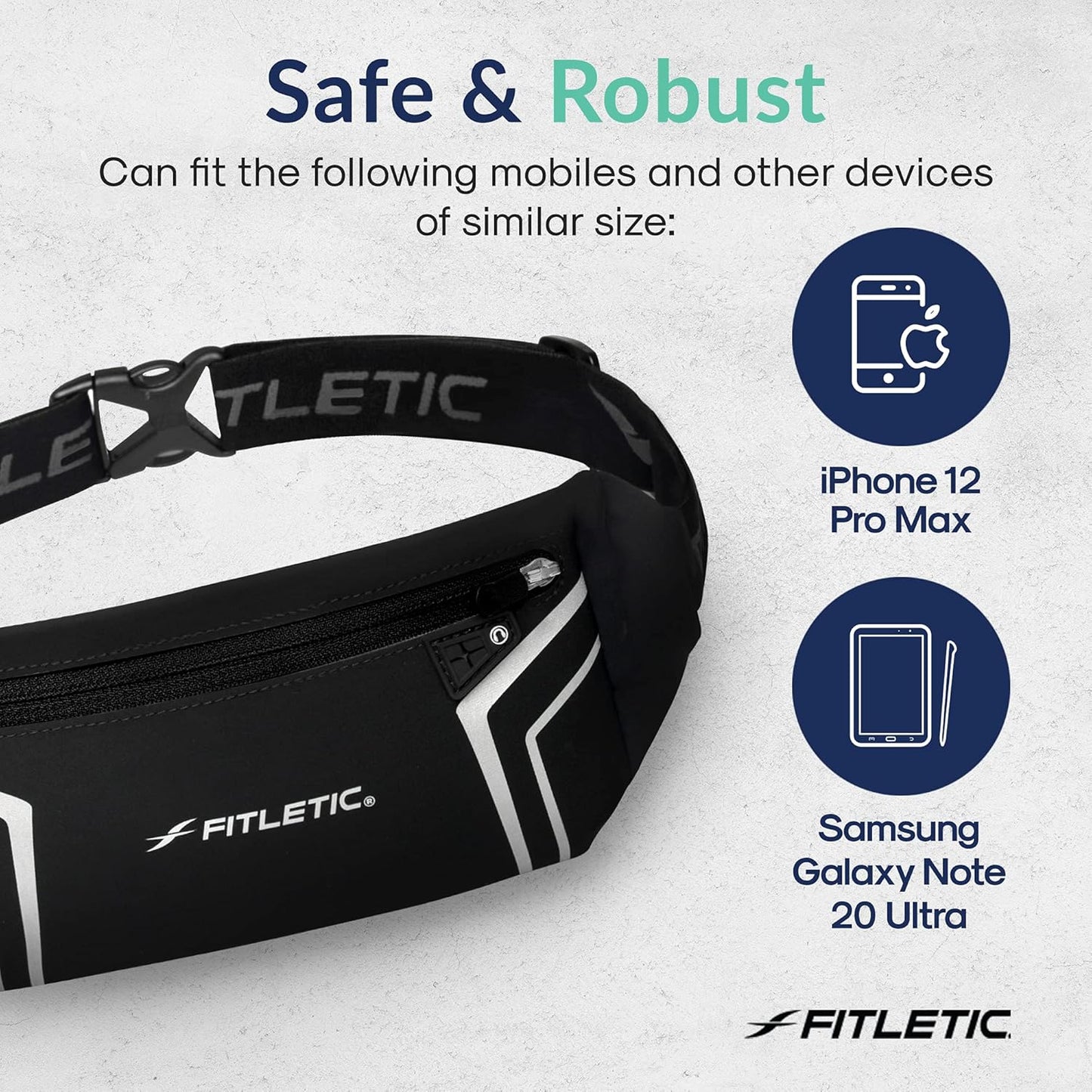 Fitletic Modern Sports Running Belt For Men & Women – Water Resistant Pouch - Fits All Smart Phones- Lightweight, Low Profile Design –Lycra Coated With Inner Card Organizer Pocket