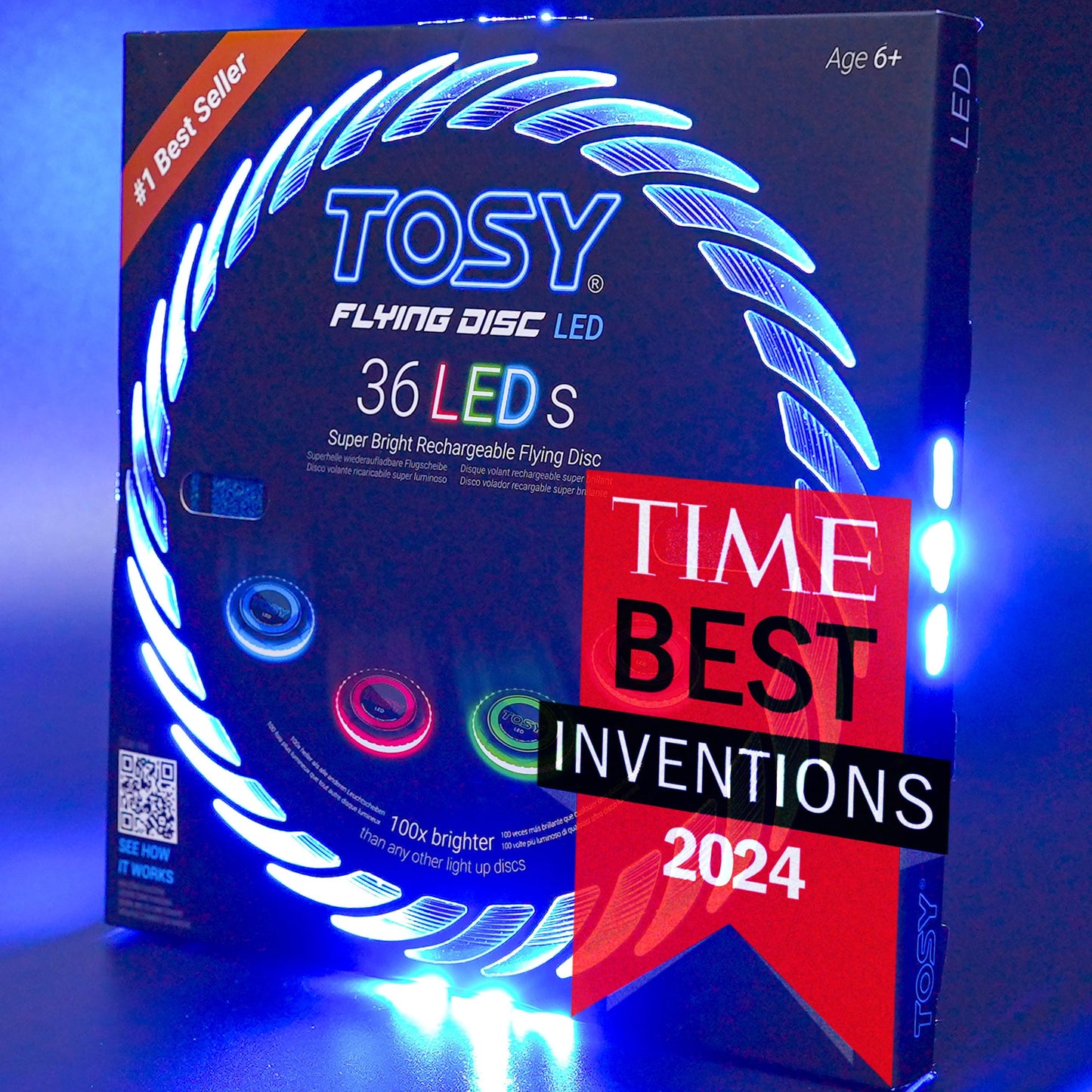 TOSY Flying Disc - 36 Monocolor LEDs, Extremely Bright, Smart Modes, Camping Essentials for Teens/Kids/Adults/Men/Boys/Girls, Auto Light Up, Rechargeable, Waterproof, 175g