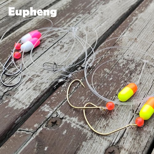Eupheng Saltwater Pre Rigged Pompano Rigs for Surf Fishing High Low Rigs with Floats Beads Double Circle/Wide Gap Hooks 6/12PCS (6PCS-1/0# Circle Hook-3 Colors (Each Color 2))