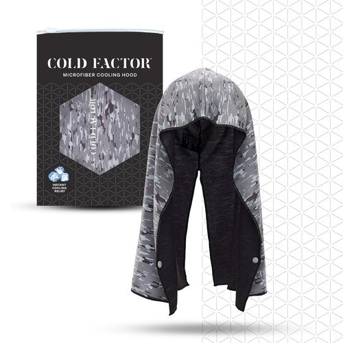 COLD FACTOR Instant Cooling Hoodie Towel (Gray Camo) | Advanced Chemical-Free Evaporative Cooling Technology | UPF 50+ & Reflective Safety | Moisture Wicking |2+ Hours of Cooling