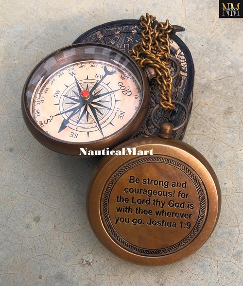 NauticalMart Brass Compass - God My Lord Guide Me, Personalized Gift for Confirmation, Baptism, Birthday, Graduation, Religious Gifts - Needle Lift Mechanism