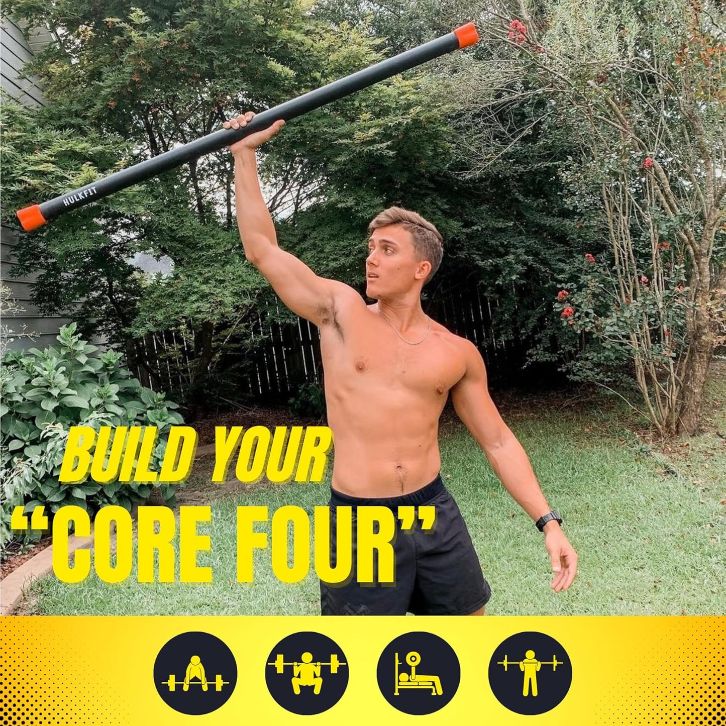 HulkFit Total Body Workout Weighted Exercise Bar Exercise Equipment for Mobility and Strength Training Squats, Lunges, Bench Press, and Deadlifts - Multiple Weights and Multicolor