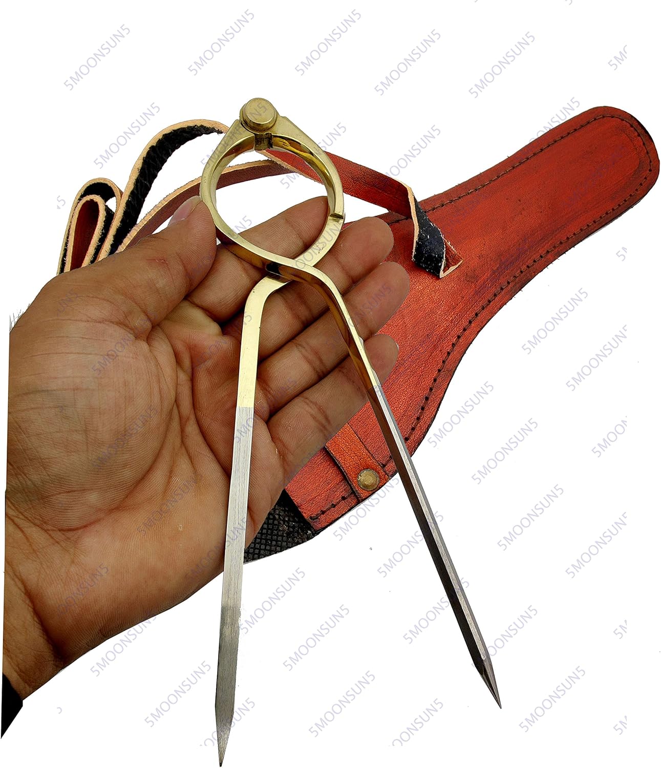 5MoonSun5's Vintage Navigation Straight Pattern Artist Divider Solid Brass Drawing Tool Professional 8” Long Divider Marine Navigation Compass with Handmade Leather case (8 inch Brass tip)