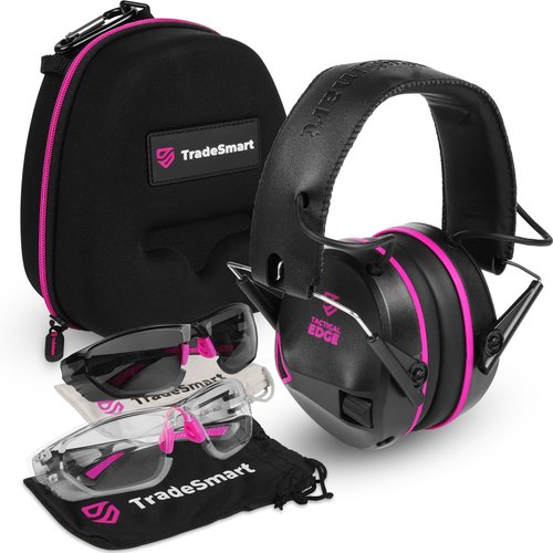 TradeSmart Complete Shooting Eye and Ear Protection: Electronic Earmuffs for Shooting, Range Glasses & Hard Carrying Case