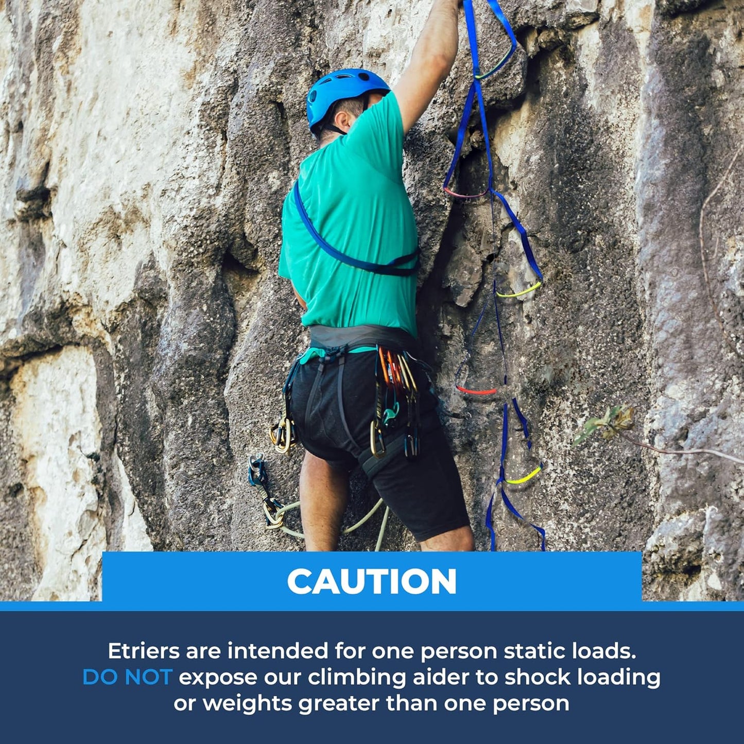 Rock-N-Rescue Climbing Etrier – 4 Step Nylon Aider Ladder with Tubular Webbing for Tree Work, Rock Climbing, Bouldering, Rescue, Hunting, and Firefighter Gear – Lightweight Etrier for Vertical Access