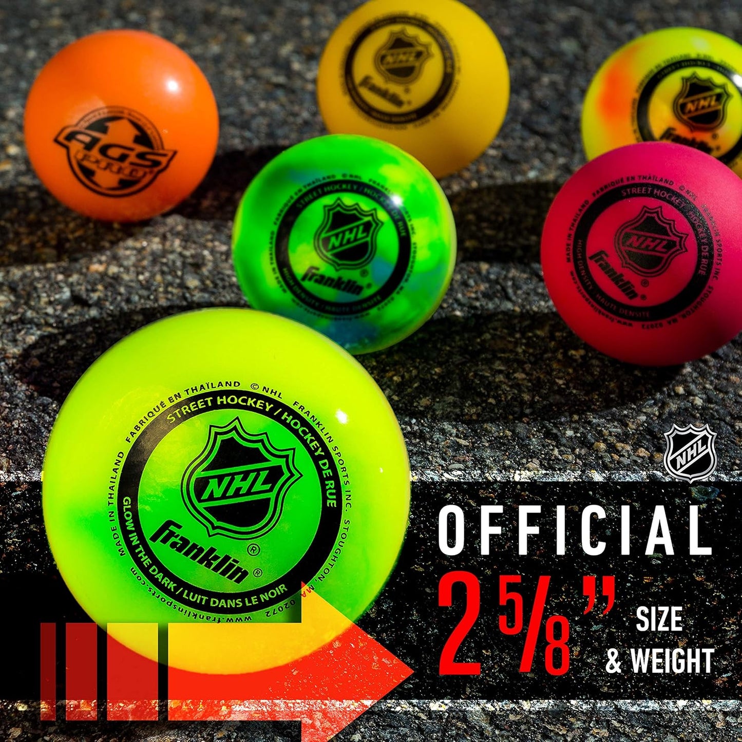 Official Size Franklin Sports NHL Street Hockey Balls | No Bounce | Assorted Colors