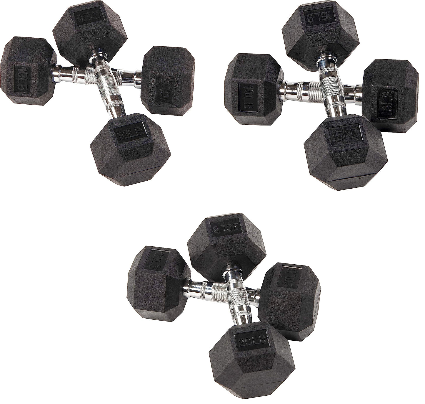 Fitvids Rubber Encased Hex Dumbbell, Set Including 10, 15, 20LB Pairs