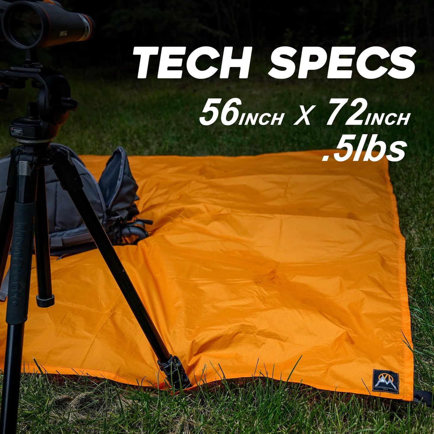 VIAM Outdoors | Multi Cloth Waterproof Ultralight Lightweight Backpacking Camping and Survival Tarp | 1.9oz Orange | Measures 54 inches by 72 inches | has Stake Loops and Guy line Loops
