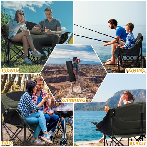 UBALANCE Double Camping Chair - Oversized Two Person Camp Chair with 650 lb. Load Capacity - Army Green - Ideal Camping Gear for Outdoor Adventures