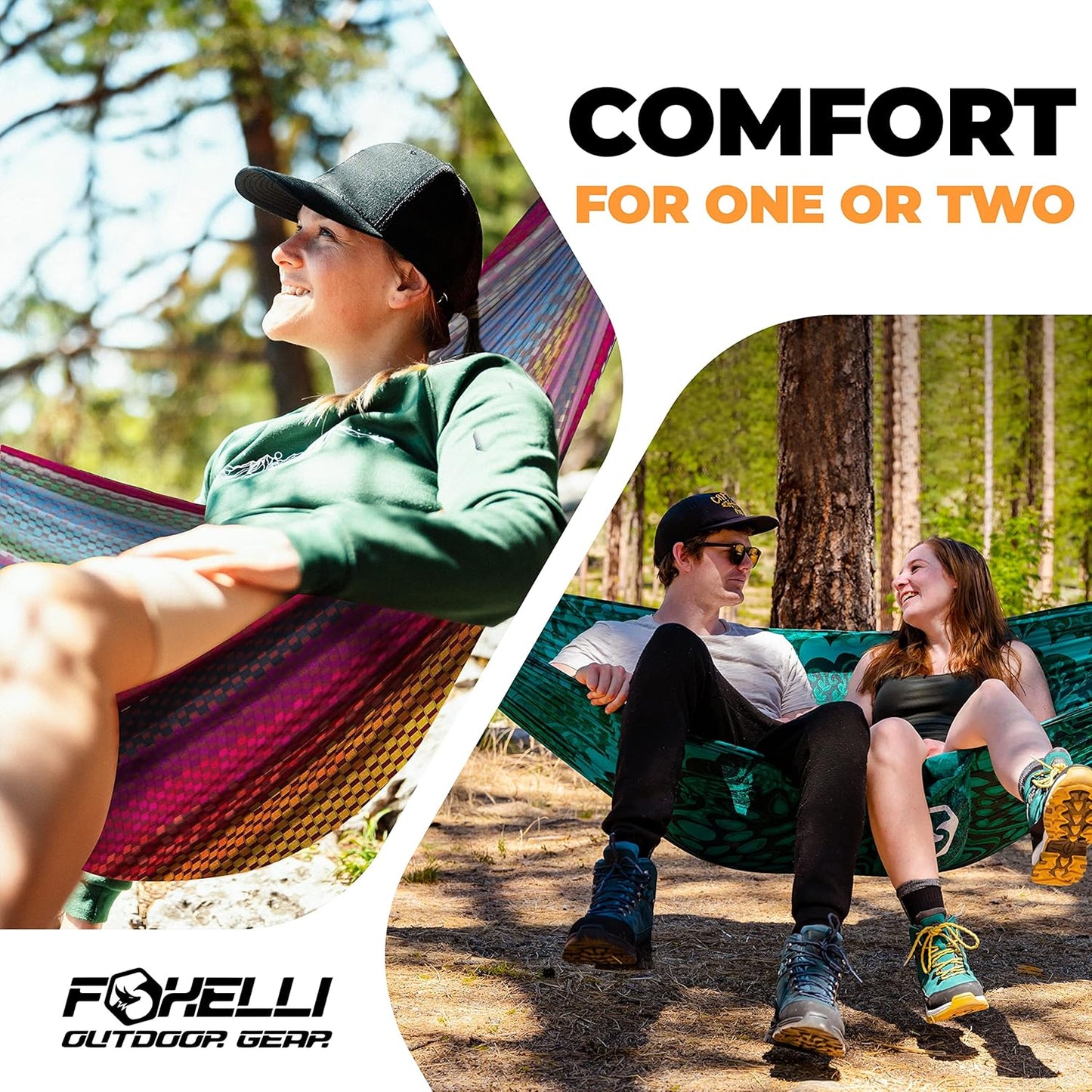 Foxelli Camping Hammock - Lightweight Portable Hammock, Easy Setup with Tree-Friendly Ropes & Steel Carabiners, Heavy Duty Parachute Nylon for Indoors and Outdoors