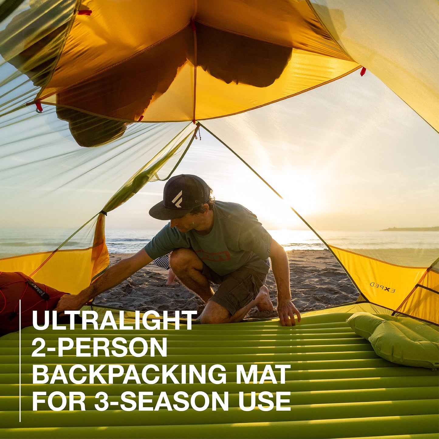 Exped Ultra 3R Duo - Lightweight Backpacking Mat for Two - Packable and Comfortable, 20 Degree 3-Season Sleeping Pad, Lichen, Duo Medium