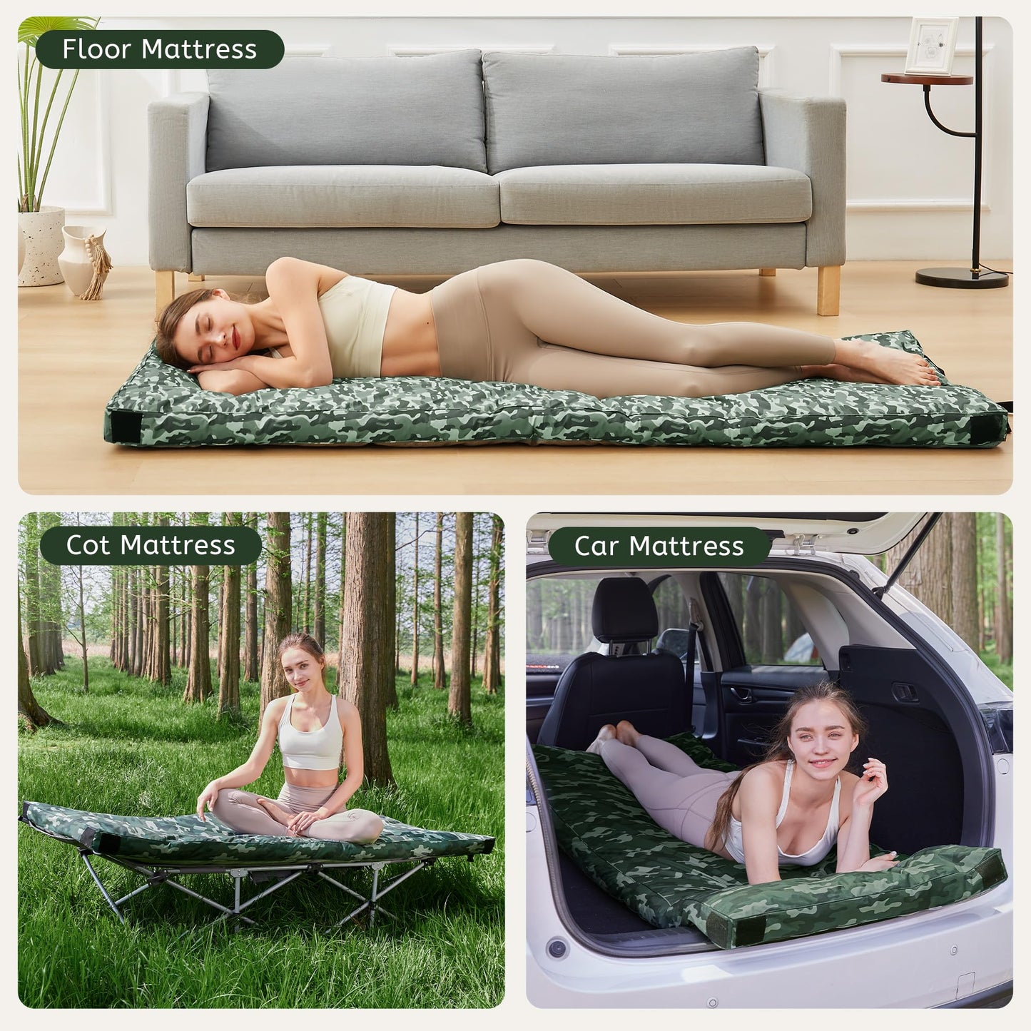 HomeMate CertiPUR-US Memory Foam Camping Mattress Pad Portable Roll Up Mattress for Adults Sleeping Mat Cot Mattress Pad Car Tent Floor Mattress Removable Waterproof Cover Travel Bag Guest Bed
