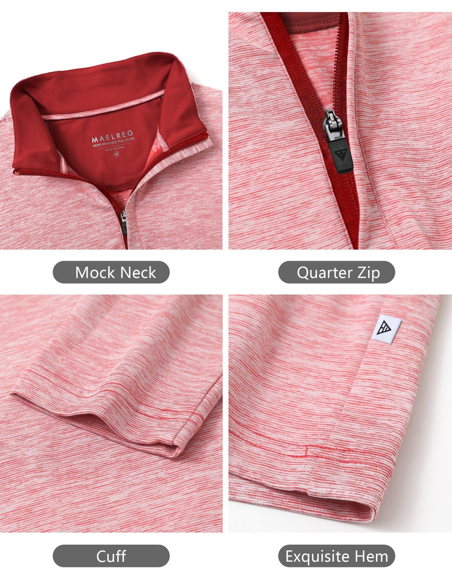 M MAELREG Sweatshirts for Men Pullover Performance Mock Neck Pin Stripe Heather Athletic Golf 1/4 Zip Pullover Mens