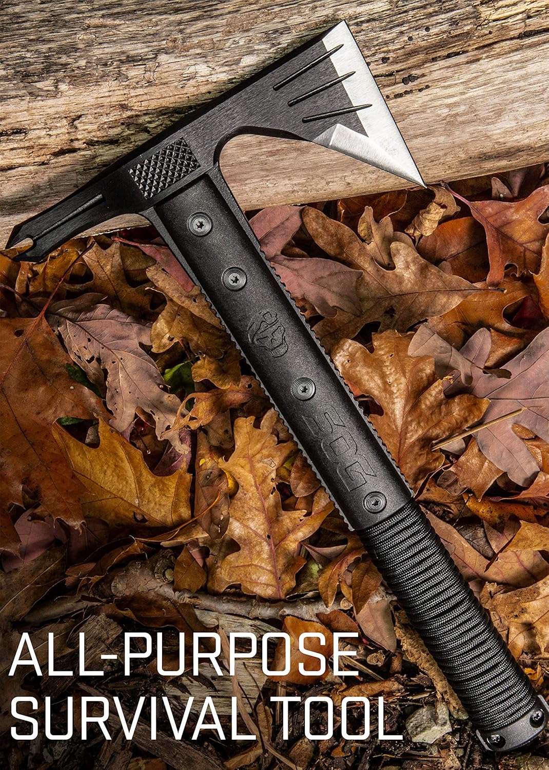 Survival Hawk Tactical Hatchet - Multi-Purpose Outdoor Tool with Fire Starter & Paracord Handle (SK1001-CP), Black