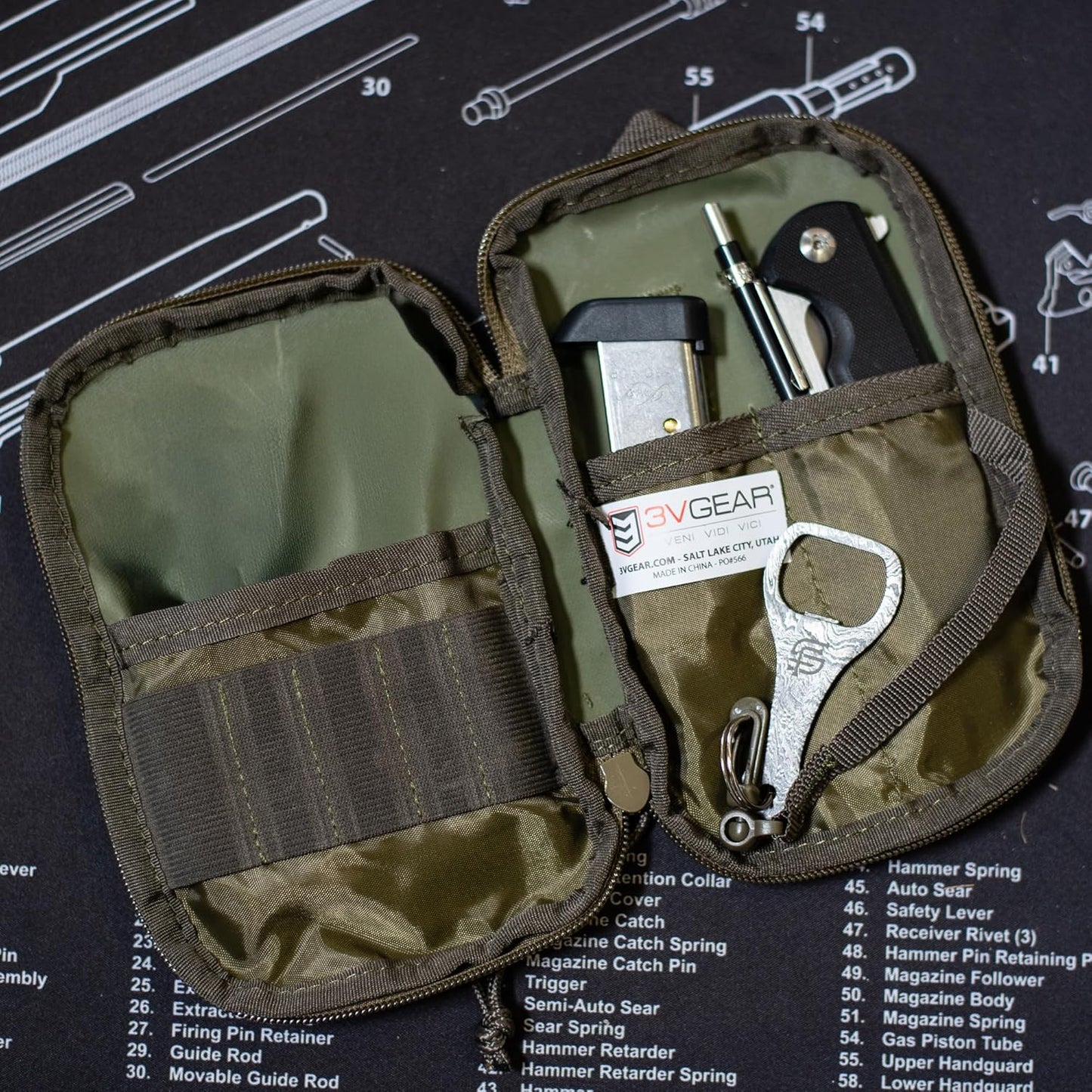 3VGEAR Compact Pocket Organizer - MOLLE Compatible EDC Pouch with Clamshell Opening and YKK Annex Clips - Rugged 600D Water-Resistant Tactical EDC Organizer