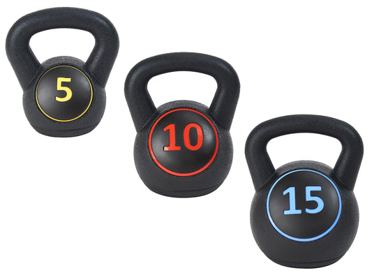 Fitvids Wide Grip Kettlebell Exercise Fitness Weight Set, Includes 5 lbs, 10 lbs, 15 lbs