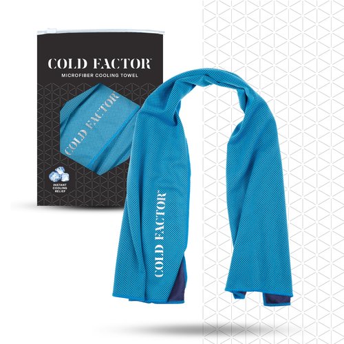 COLD FACTOR Instant Cooling Towel - Sports Cooling Towel with UPF 50+ and Reflective Protection - Moisture Wicking, Chemical-Free Evaporative Cooling for Hot Weather, Runners & Athlete (Blue, 1 Pack)