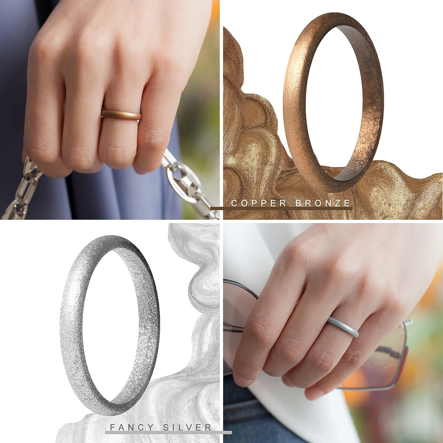 ThunderFit Stackable Silicone Wedding Rings for Women, Thin Rubber Engagement Bands 2.5mm Wide 1.8mm Thick - 1/2/3/4/5/7 Variety Multipack