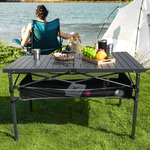 RELAX FIELD Folding Camping Table, Aluminum Roll-up Table with Storage Net and Carrying Bag, Outdoor Lightweight Camp Table for Picnic, Camping, Beach,Backyard, BBQ, Party, Patio