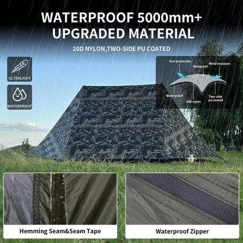 TENPLAY Ultralight Tent - 2Person, Lightweight, Waterproof 5000mm, Compact, Easy Setup, Portable, 3Season for Mountaineering Hiking Climbing (Camouflage)