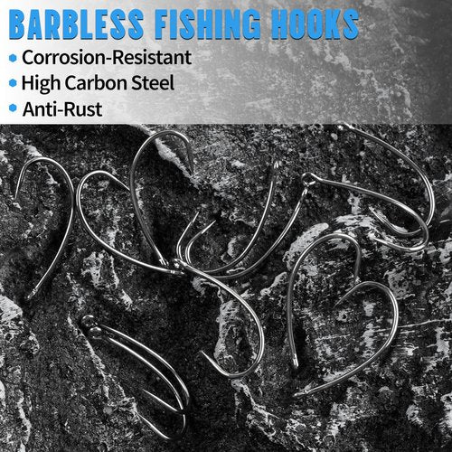 Barbless Fishing Hooks, 250/300pcs Carp Fishing Fly Tying Hooks Trout Circle Curve Shank Crank Carp Hair Bait Rigs for Freshwater Saltwater