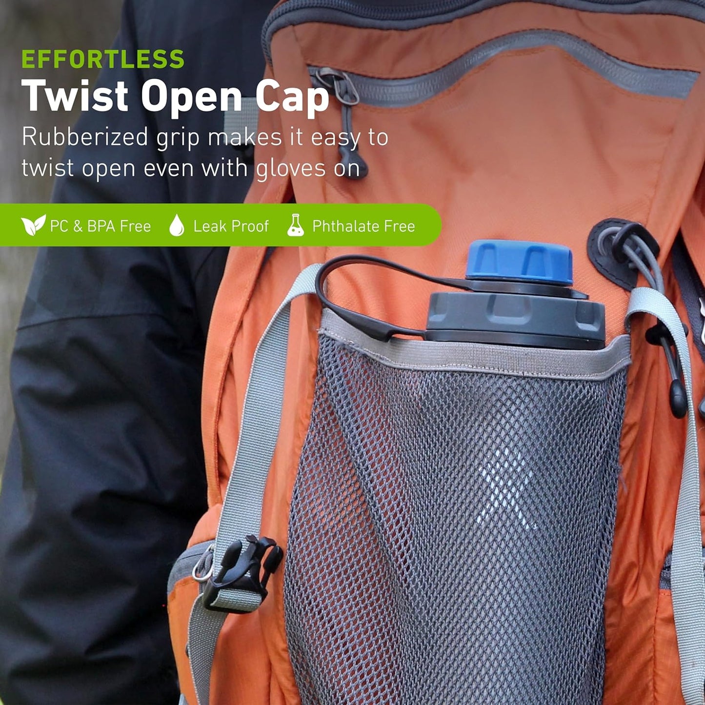 humangear capCAP+ | Converts Wide-Mouth Openings | Secure Easy Open | Food-Safe Material | Water Bottle Accessory Lid