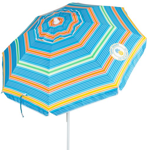 Tommy Bahama 6' UPF 50+ Tilt Beach Umbrella with Integrated Sand Anchor, Wind Vent, and Carry Bag, Multi Stripe