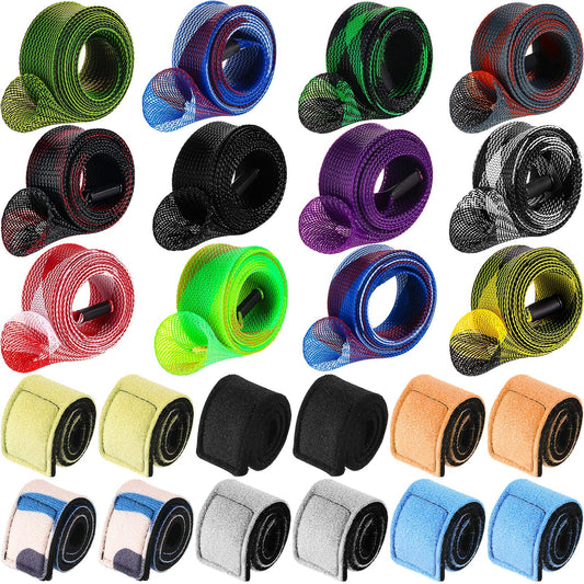 24 Pcs in Total, 12 Fishing Rod Sleeve and 12 Rod Strap, 66.93 Inch Braided Mesh Rod Socks Fishing Pole Covers with Rod Ties Straps for Fly Spinning Rod Casting Sea Rod Fishing Tool Accessories