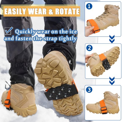 Ice Cleats Mid-Sole Snow Traction Cleats for Shoes and Boots Non-Slip Crampon with 7 Tungsten Studs Adjustable Straps for Secure Grip Snow Cleats for Winter Walking on Snow Ice Jogging Hiking (1Pair)