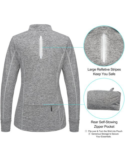 Little Donkey Andy Women's Lightweight Quarter Zip Pullover, UPF 50 Long Sleeve Athletic Shirts for Running Golf Workout Gray Heather S