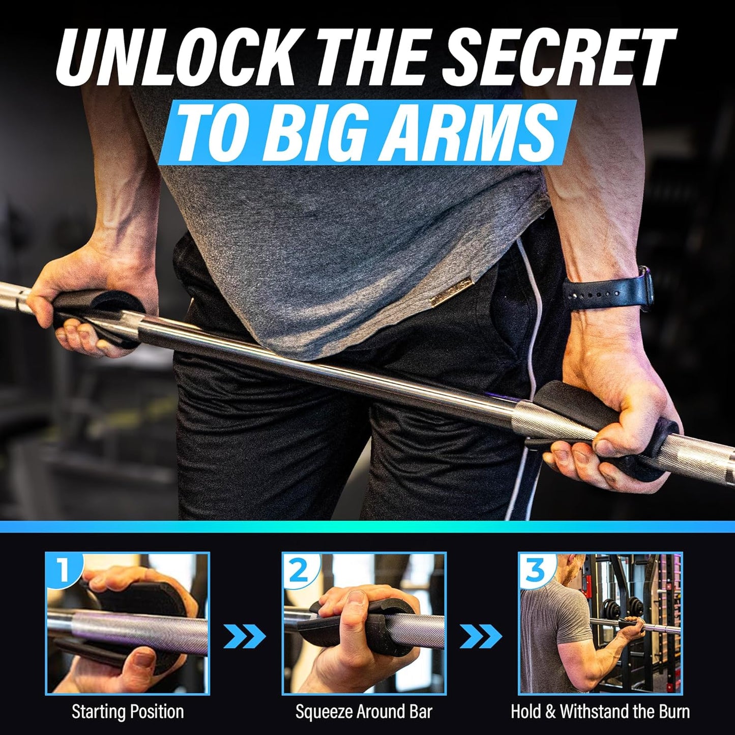 Vikingstrength Grip strength trainer Thick Grip - Combines Hand Exerciser Squeeze with Thick Grip, New Ultimate Forearm Strengthener, Patented Design, Enhances Grip Strength & Endurance, Fits All Bars, Barbells, & Dumbbells