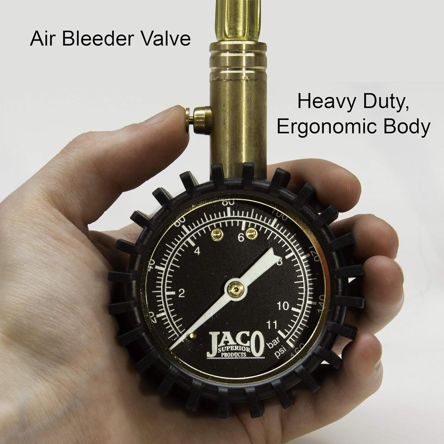 JACO BikePro Bike Tire Pressure Gauge - 160 PSI (Road Bike & BMX Series) | Presta + Schrader Air Chucks