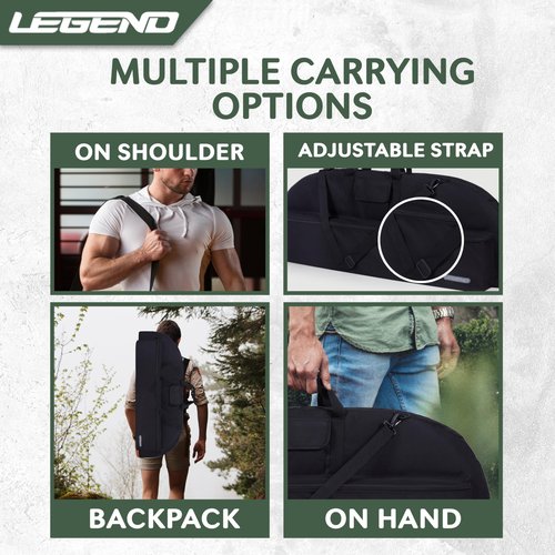 LEGEND Essential Compound Bow Case - Soft Bow Case for Compound Bow & Archery Accessories, Premium Bow Bag with Durable Nylon Fabric, Lightweight Archery Case with Backpack Strap - 44" Interior, Black