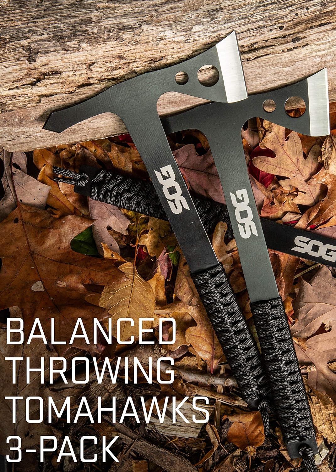 Throwing Knives Set - 3 Pack SOG Specialty One-Piece Steel with Nylon Sheath & Paracord Handles