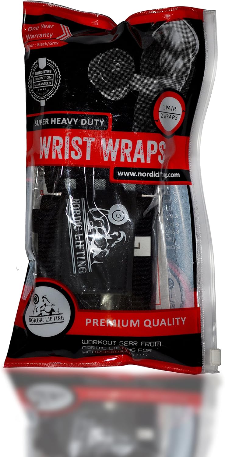 Nordic Lifting Wrist Wraps Super Heavy Duty (1 Pair/2 Wraps) 24" Support for Weight Lifting | Powerlifting | Gym | Cross Training- Weightlifting Thumb Loop - Men & Women