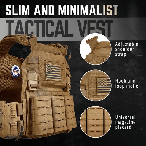 Bolo Defense Tactical Utility Vest – Lightweight Adjustable Quick Release Gear 500D Nylon Vest with Modular Loadout Design for Outdoor & Training Use (Light Brown)