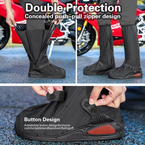 iCreek Waterproof Shoe Covers Reflective Rain Boot Foldable Non-Slip Protective Overshoes for Rainy Day, Hiking, Outdoor (Black, Medium)