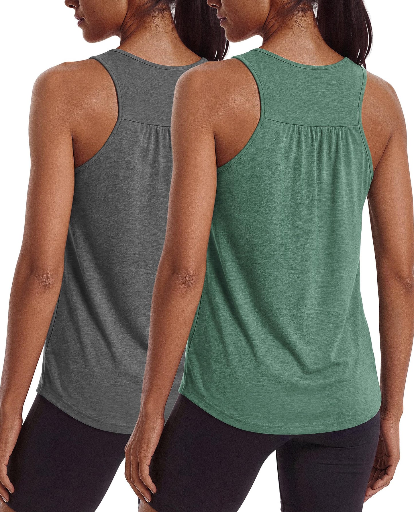 PINSPARK Workout Tops for Women Racerback Tank Top Moisture Wicking Athletic Yoga Shirts Sleeveless Crewneck Running Sports Muscle Tee,Dark Grey/Dark Green XXL