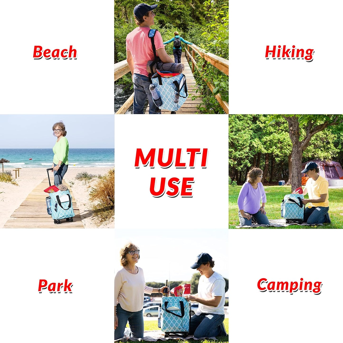 Ultra Compact Cooler Smart Cart with Wheels - Collapsible Insulated Cooler Bag - Foldable Travel Cooler 36 Cans - Leak Proof Trolley - Black