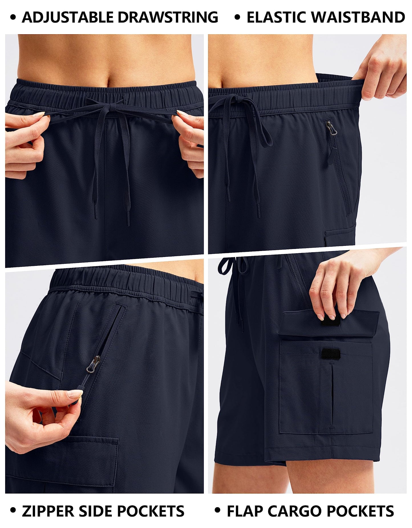 SANTINY Women's 5''/ 7''/9'' Hiking Cargo Shorts Quick Dry Lightweight Summer Shorts for Women Athletic Golf Zipper Pockets(Navy_L)