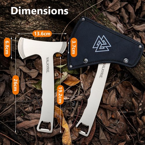 VALKYRIE. Throwing Axe Set – 3 Stainless Steel Tactical Tomahawk Axes with Nylon Cover – Camping & Outdoor Throwing Axes for Axe Throwing, Target Practice & Bottle Opener Feature