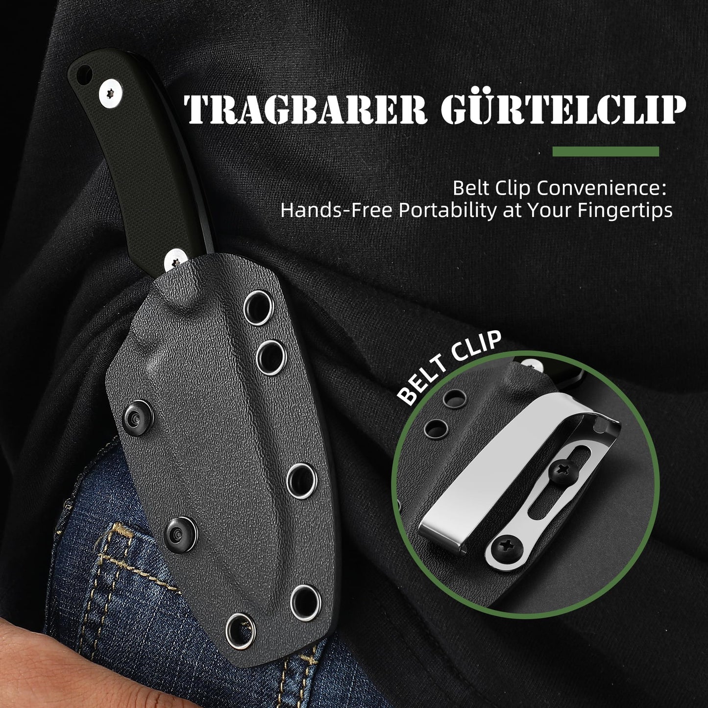 Omesio Compact Neck Knife With Clip, 5.82" With Sheath and Necklace, D2 Steel 2.99-Inch Blade, Full Tang G10 Handle, Fixed Blade for EDC, Hiking, Camping
