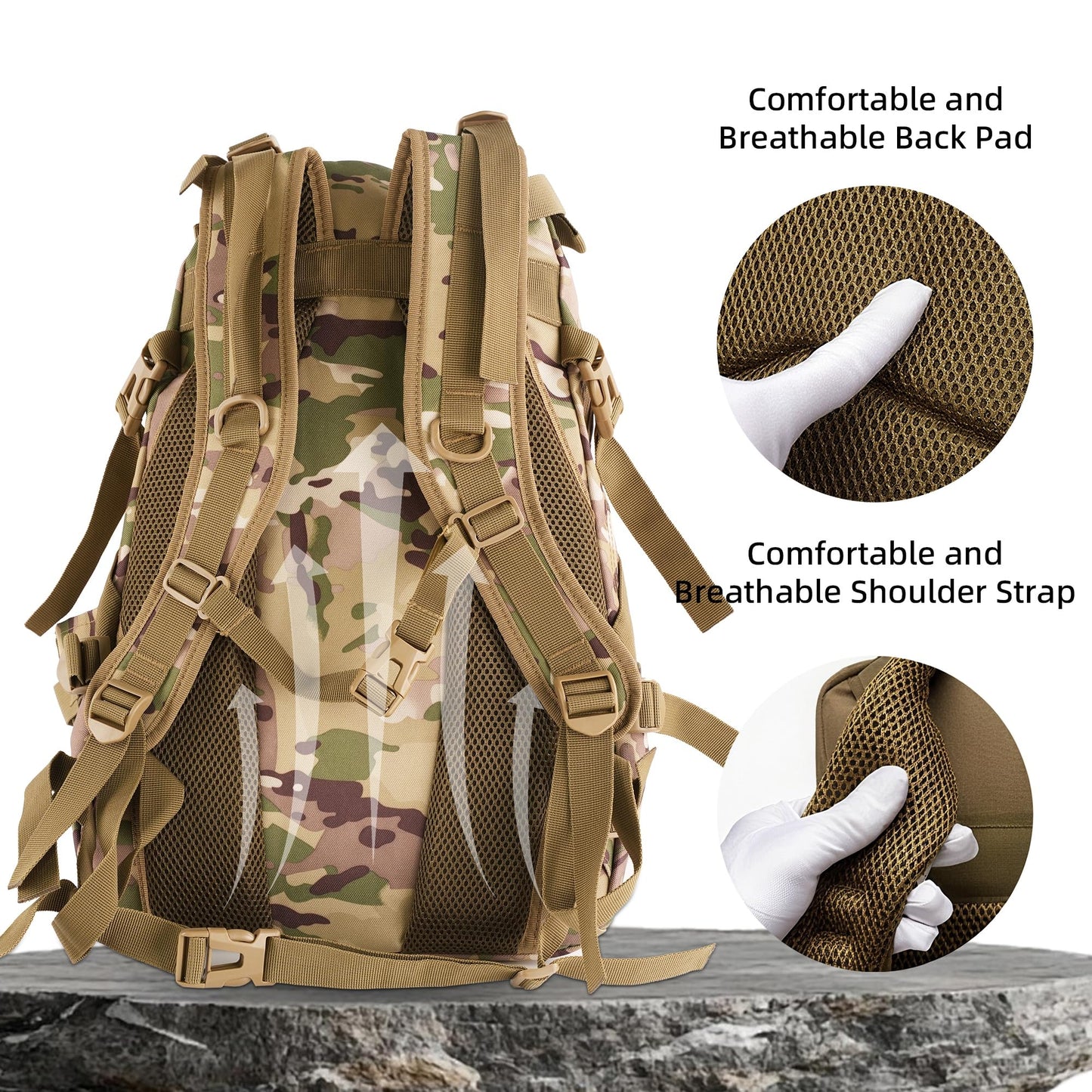 aiGear Tactical Backpack for Men, 25L Military Backpack, 3-Day Bug Out Bag for Camping Hiking Hunting with Molle System Army Daypack (25L Camo)