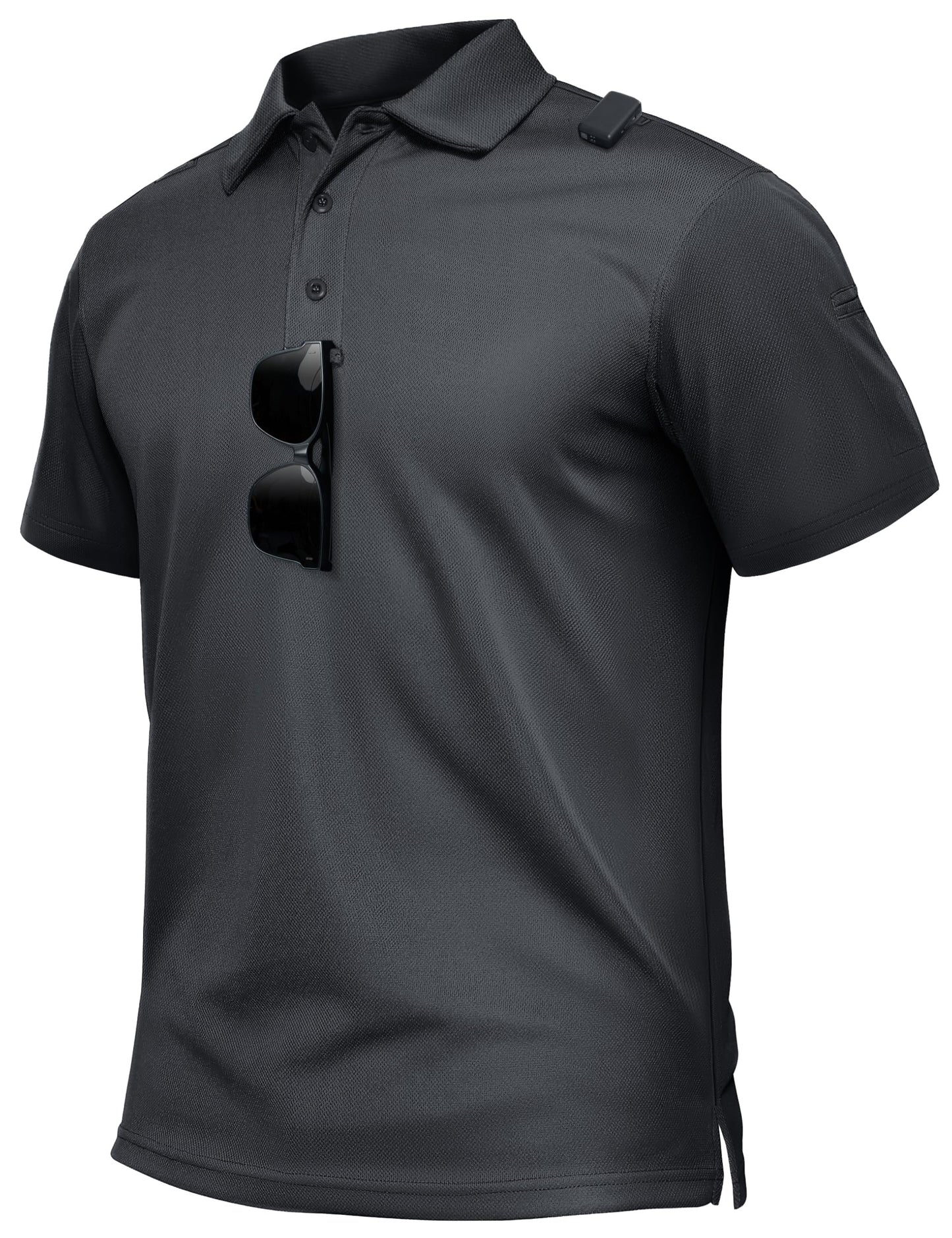 TACVASEN Polo Shirts for Men Dry Fit Short Sleeve Performance Collared Shirt Light UPF 50+ Tactical Work Golf Polos Dark Gray, L