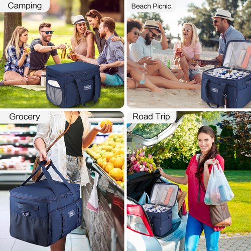 SUNUP 48 Cans Soft Sided Insulated Cooler Bag, Collapsible Large Ice Chest, Portable Leak-Proof Cooler for Travel, Camping, Beach, Grocery, Blue