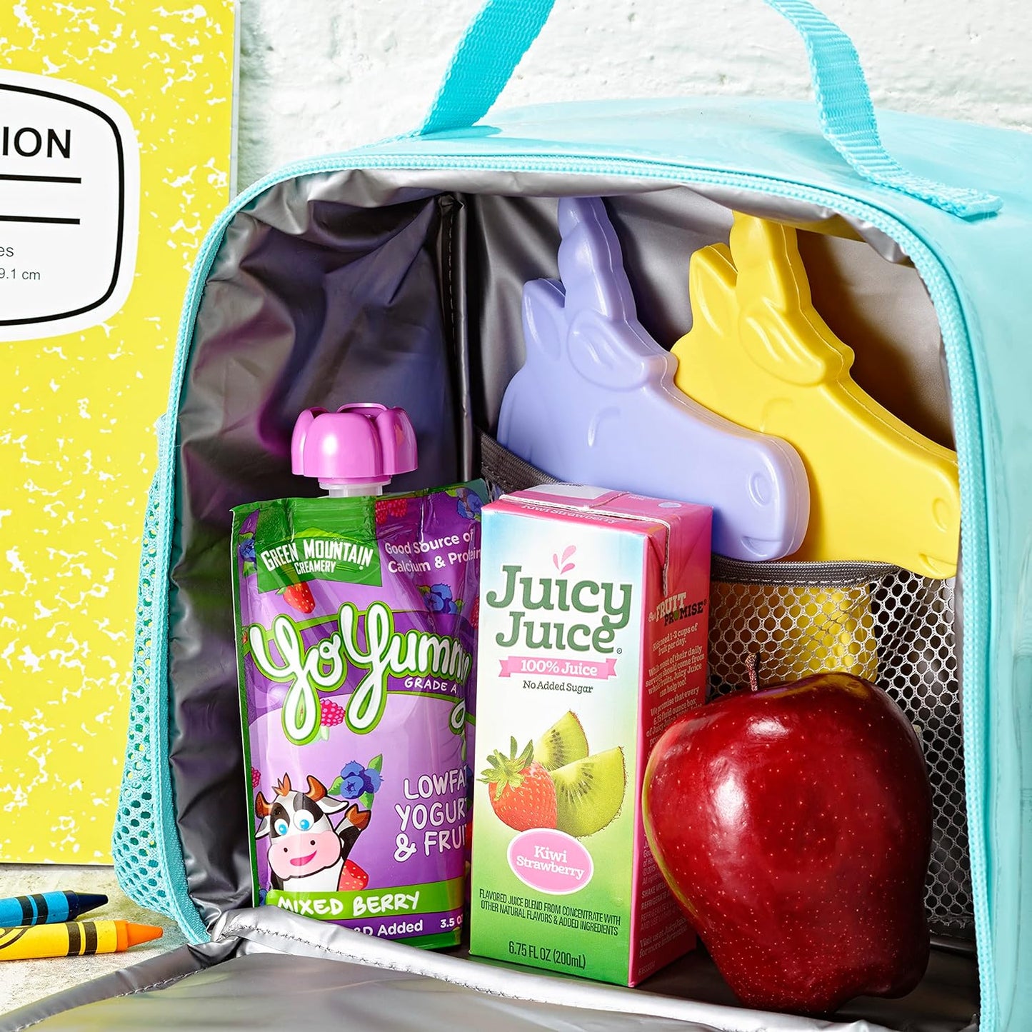 Fit & Fresh Cool Coolers Kids Lunch Box Ice Packs, Slim Ice Packs for Lunch Bags, Lunch Ice Packs Reusable-Multicolored, Set of 4 (Penguin)