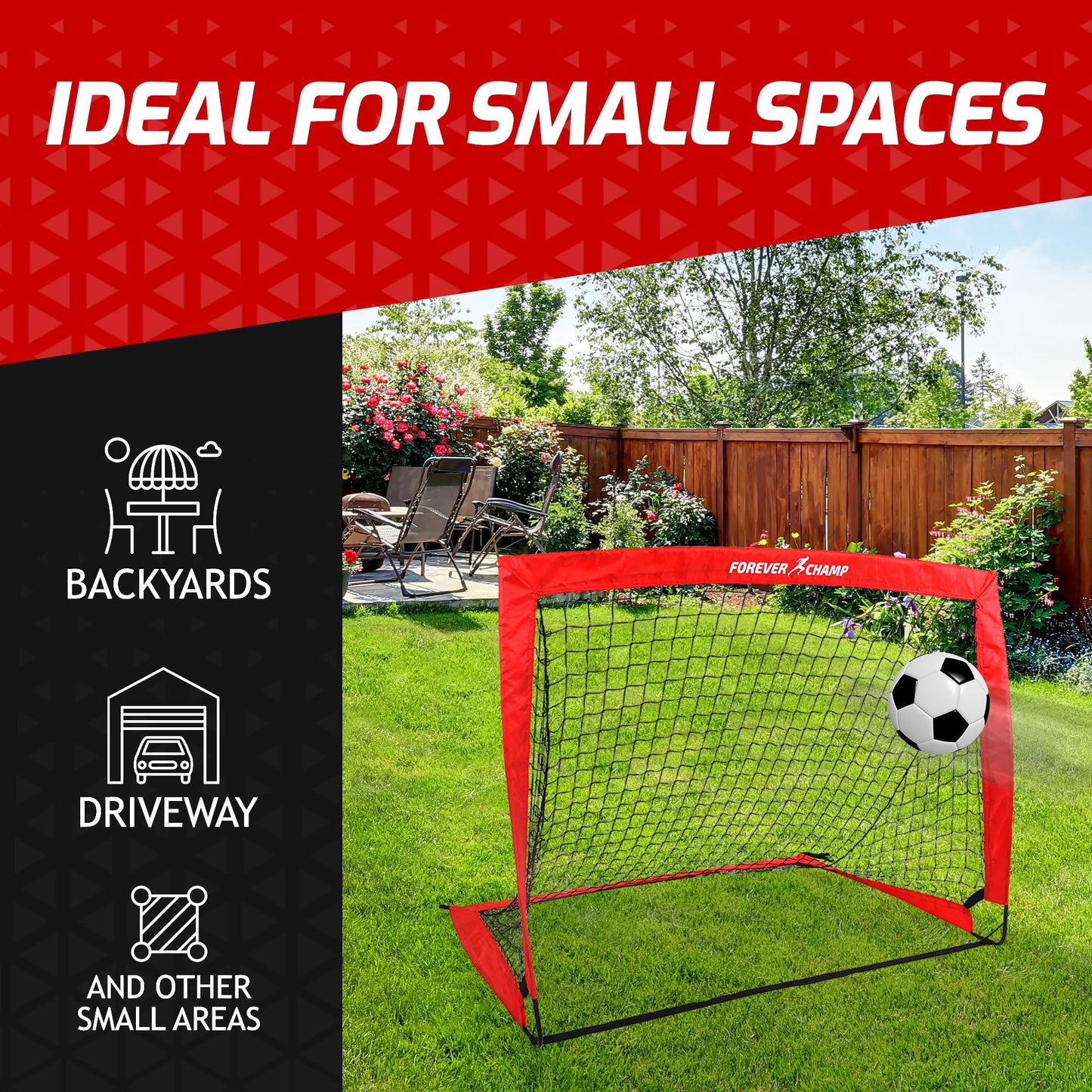 Forever Champ Kids Soccer Goal - 4'x3' Pop Up Soccer Goal Net for Ages 6-8 - Red