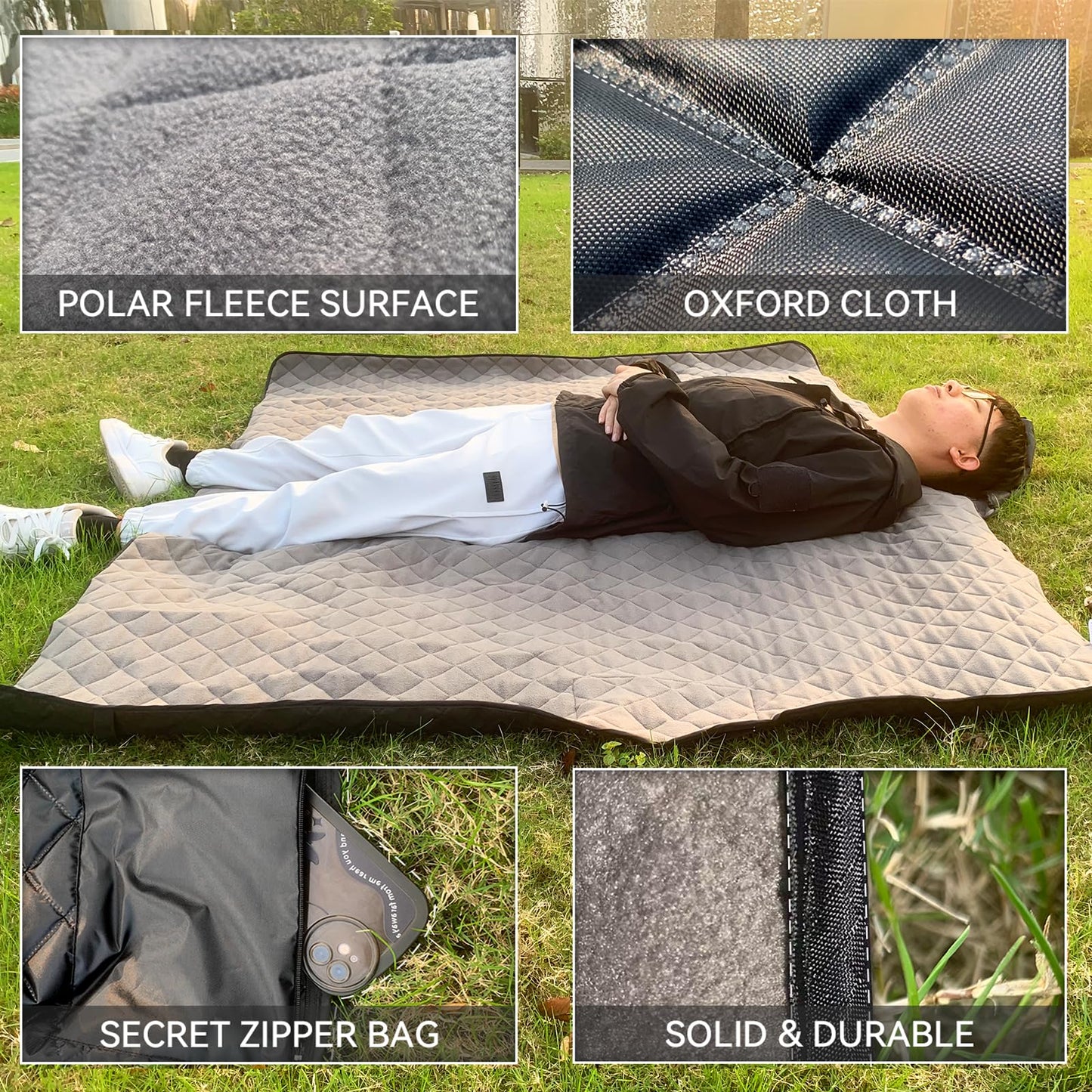 FONIQU Waterproof Camping Blanket for Cold Weather, Extra Thick Fleece Stadium Blanket with Hood, Sports Outdoor Blankets for Concerts, Camping, Car, Picnic - Machine Washable 78 "x 57"