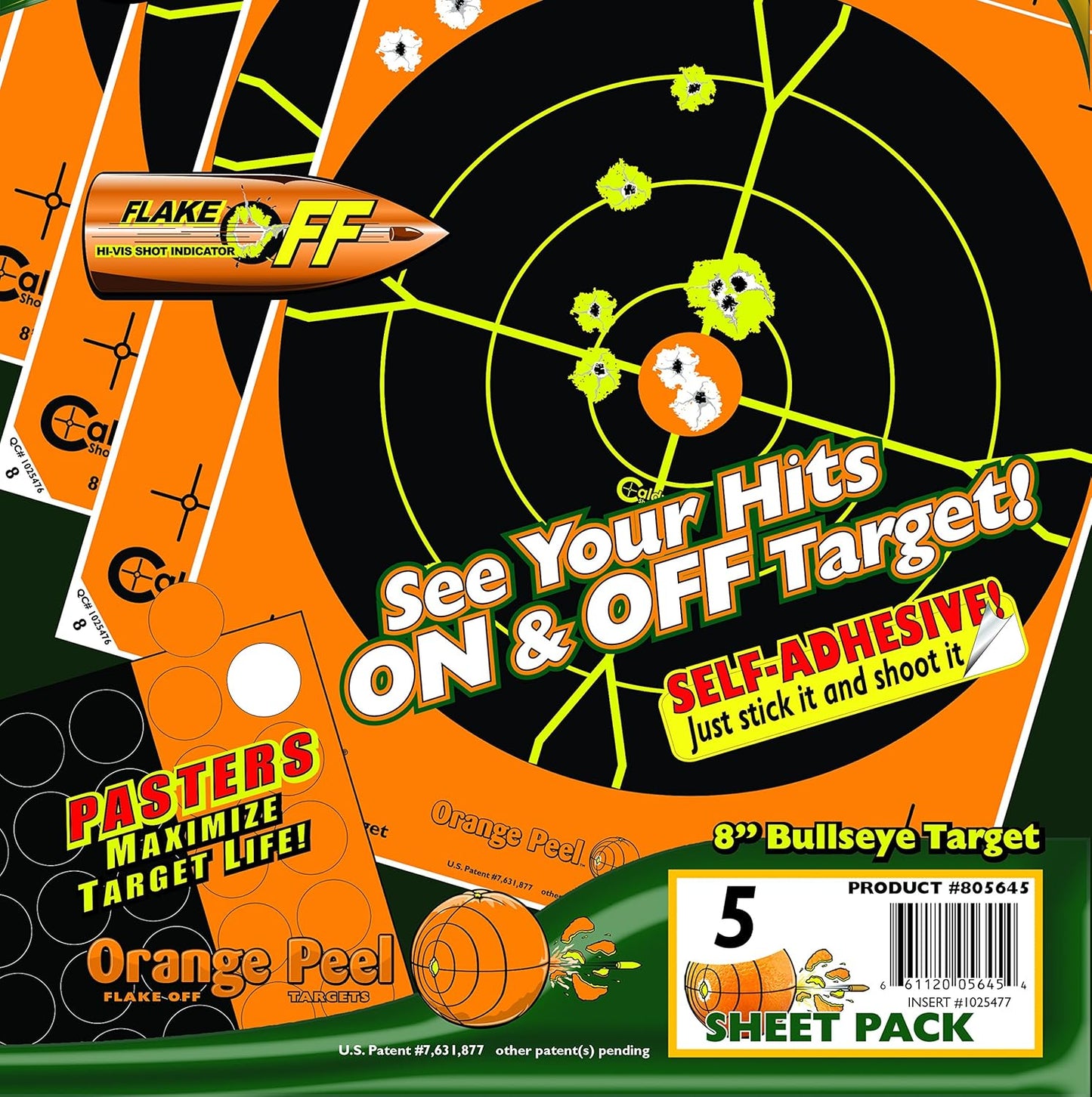 Caldwell Orange Peel Bullseye Targets with Flake Off Material, Strong Adhesive and Multiple Sizes for Outdoor, Range, Shooting and Hunting