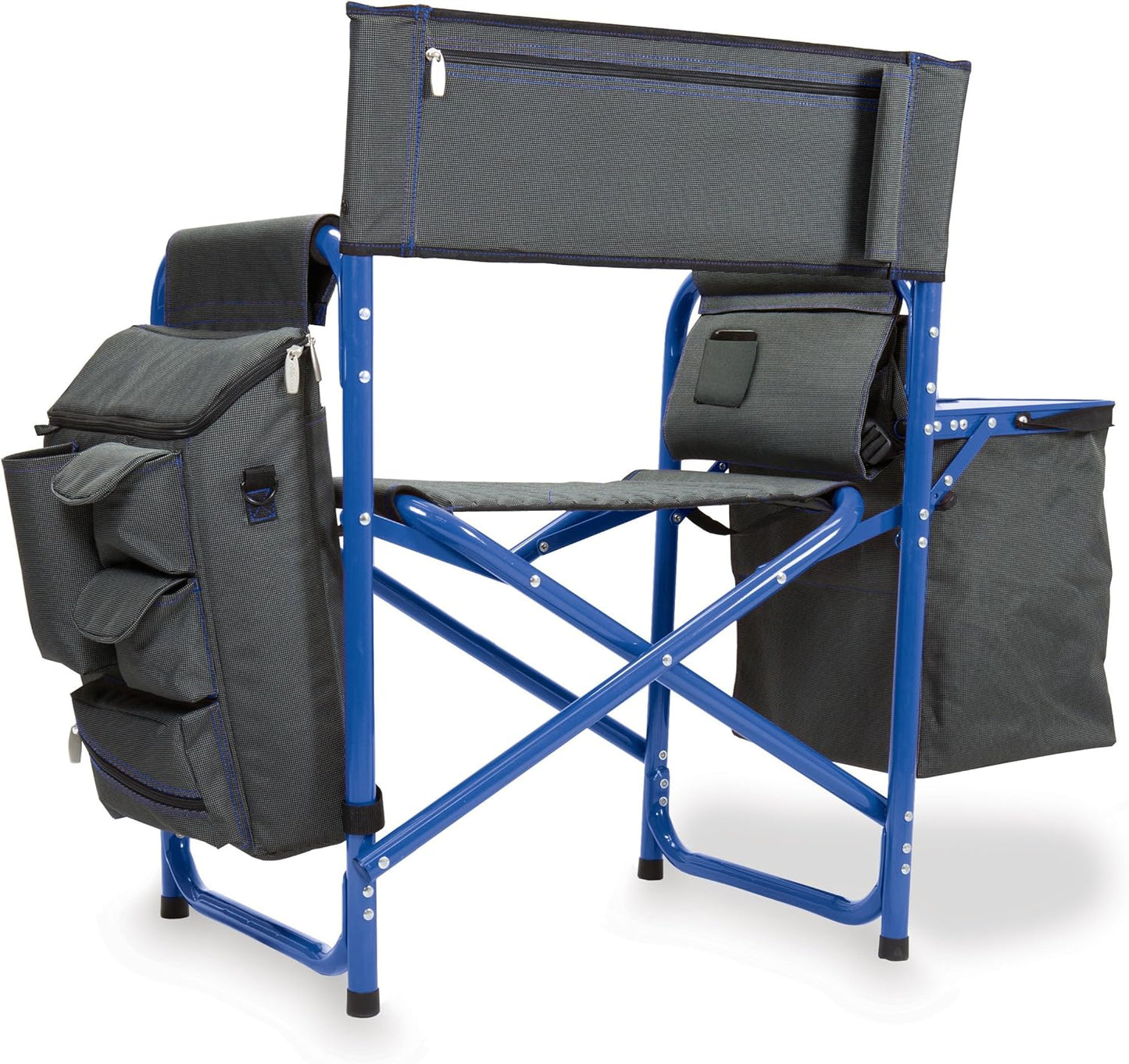 PICNIC TIME Fusion Camping Chair with Side Table and Soft Cooler, Outdoor Foldable Padded Camping Chairs with Cup Holder for Lawn, Beach, & Sports Use for Adults, (Dark Gray Blue Accents)